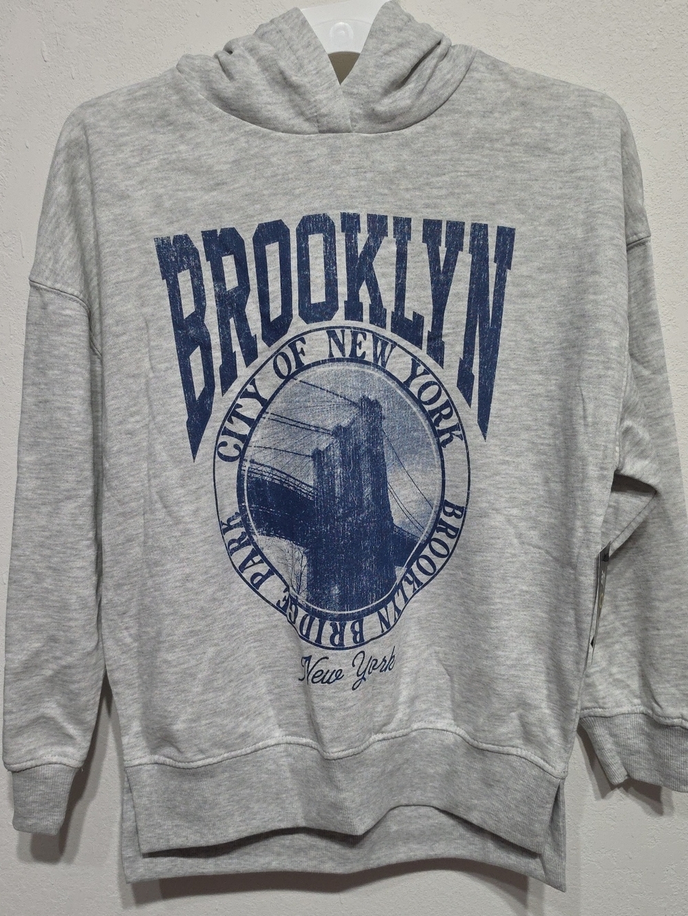 art class Light Gray Hoodie with Navy Brooklyn Graphic